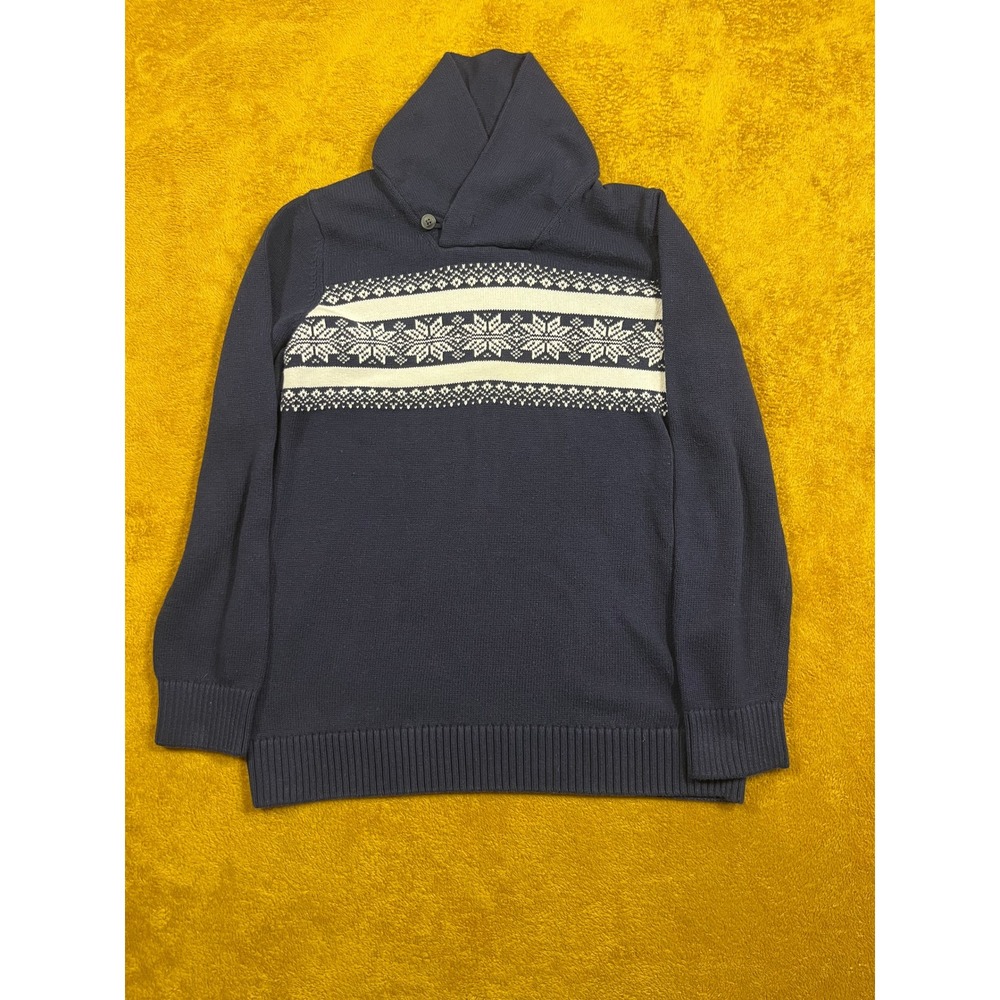 The Place Boys Navy Snowflake Shawl Collar Sweater Size XXL